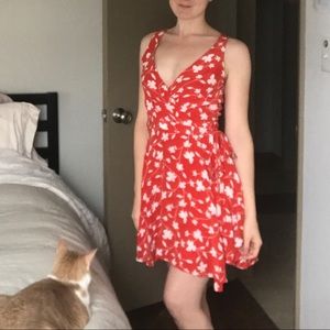 Amour Vert orange flower silk wrap dress